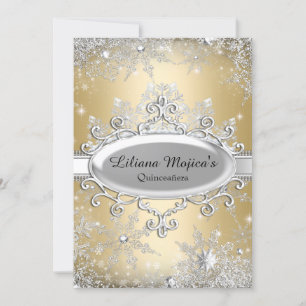 Convites Princesa do Floco de Neve de Cristal Dourado Quinc