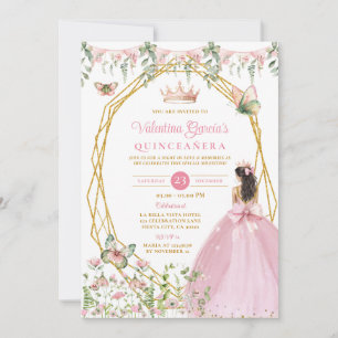 Convites Princesa do Laço Rosa Jardim das Borboletas Quince