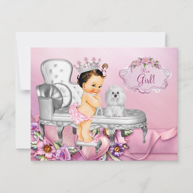 Convites Princesa do Trono Rosa Chuveiro de Bebê Pérola (Frente)
