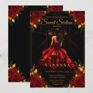 Convites Princesa Doce 16 Vermelho Dourado