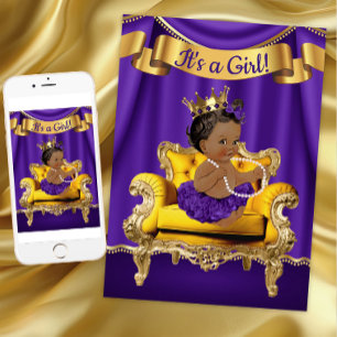 Convites Princesa Dourada Roxa - Chamas para Bebê