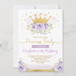 Convites Princesa Dourada Roxa Princesa Aniversário Lilac F