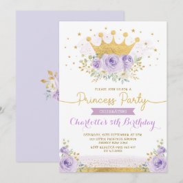 Convites Princesa Dourada Roxa Princesa Aniversário Lilac F
