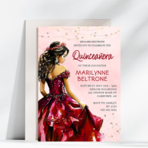 Convites Princesa Dourada Vermelha Quinceañera