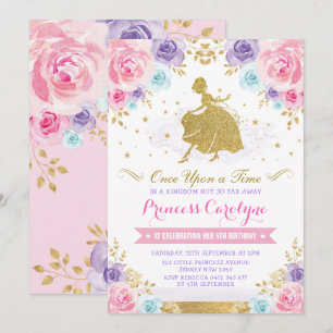 Convites Princesa Dourado Cinderella Aniversário da lavand