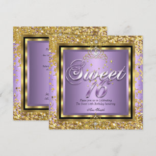 Convites Princesa Doze Anos Ouro Lilás Roxo Festa
