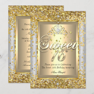 Convites Princesa Doze Anos Ouro Prata Cinza Festa
