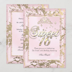 Convites Princesa Doze Anos sepia Dourado Rubor Rosa Festa