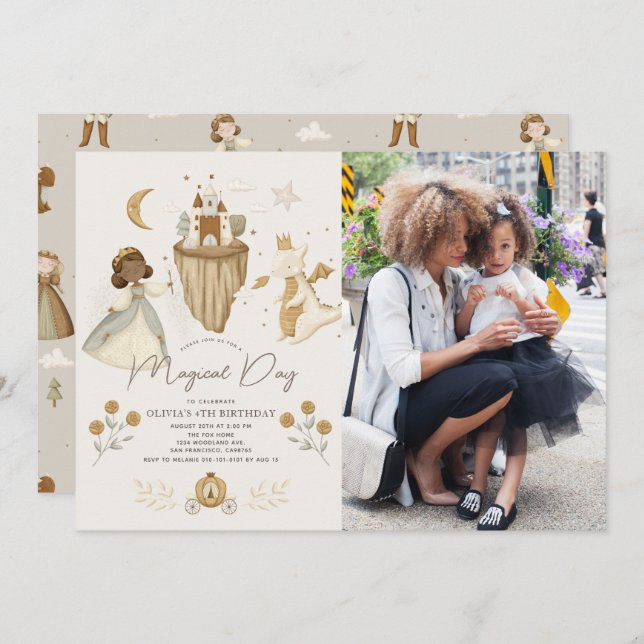 Convites Princesa Dragão Fairytale - Pele Escura Foto de An (Frente/Verso)