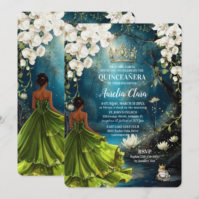 Convites Princesa e o Sapo Noite Estrelada Quinceanera 16 (Frente/Verso)