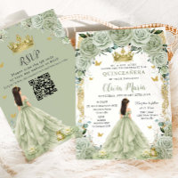 Princesa e Sapo Verde Oliva Floral Quinceañera QR