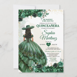 Convites Princesa Elegante Mexicana Emerald Green Quinceañe
