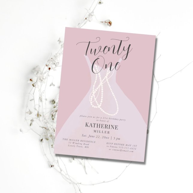 Convites Princesa Elegante Pérolas Rosa aniversário de 21 a (Criador carregado)