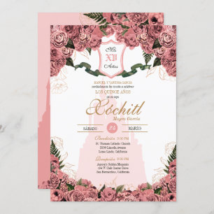 Convites Princesa Elegante Rosa Blush Royalty Quinceanera