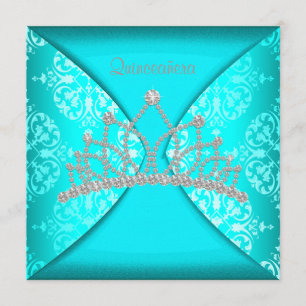 Convites Princesa elegante Tiara Cerceta Azul Quinceanera