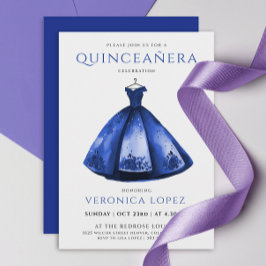 Convites Princesa Elegante Vestido Azul Quinceañera Waterco