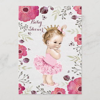 Convites Princesa em Tutu Watercolor Poppies Chá de fraldas