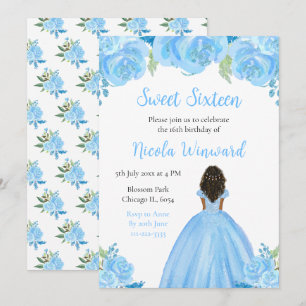 Convites Princesa Escura Princesa Azul Floral Doce Sessenta