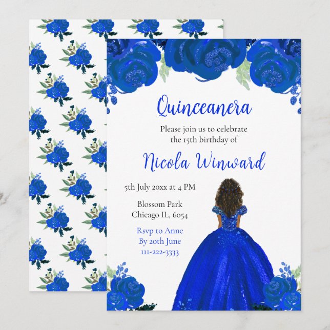 Convites Princesa Escura Princesa Azul Quinceanera (Frente/Verso)