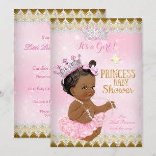 Convites Princesa Étnica Chá de Bebê Rosa Tutu Dourado