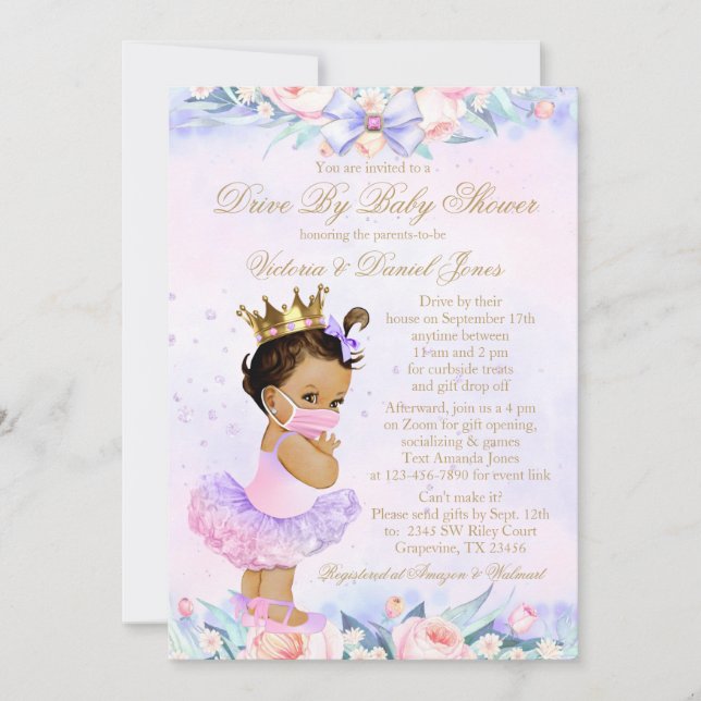 Convites Princesa Étnica Com Máscara Chuveiro de Bebê Drive (Frente)