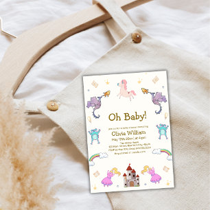 Convites Princesa Fairytale Dragon Chá de fraldas Unicorn