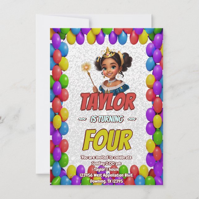 Convites Princesa Fairytale Royal Bonito Birthday Invite (Frente)