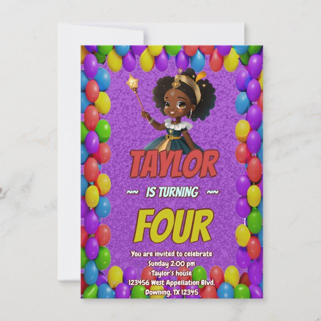 Convites Princesa Fairytale Royal Bonito Birthday Invite (Frente)