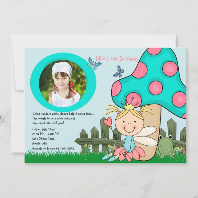 Convites Princesa feericamente de assento Foto Aniversário (Frente)