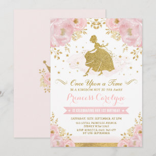 Convites Princesa Feminina Cinderella Rosa Dourada Aniversá