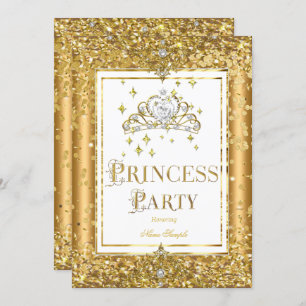 Convites Princesa Festa de aniversário Dourada confetti Tia