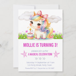 Convites Princesa Festa de aniversário Unicorn