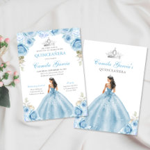 Princesa Floral Azul-Claro e Prata Quinceañera