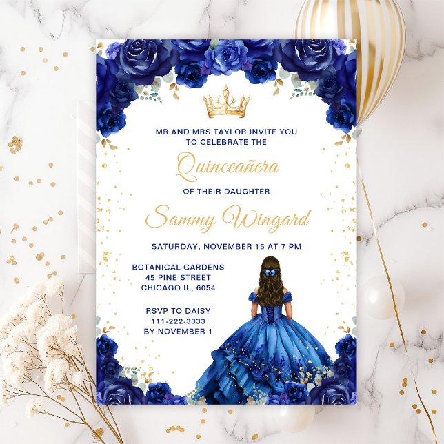 Convites Princesa Floral Azul Escuro Quinceañera (Criador carregado)