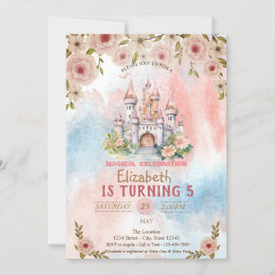 Convites Princesa Floral Castle Watercolor Birthday