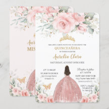 Princesa Floral Cor-de-Rosa Rosa Dourada Quinceañe