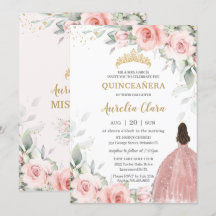 Princesa Floral Cor-de-Rosa Rosa Dourada Quinceañe