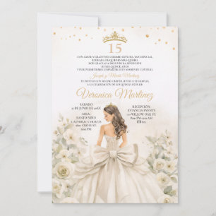 Convites Princesa Floral de Creme de Marfim Espanhol Sweet