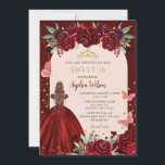 Convites Princesa Floral Dourada Burgundy 16<br><div class="desc">Elegante Burgundy Floral Princess Sweet 16 Convite</div>