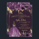 Convites Princesa Floral Dourada Roxa Sweet 16<br><div class="desc">Ensino da Princesa Floral Dourada Elegante,  Sweet 16</div>