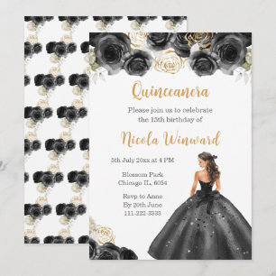 Convites Princesa Floral em Black Dress Quinceanera