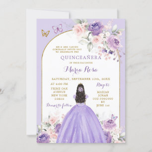 Convites Princesa Floral Lilac Rosa Blush Quinceañera