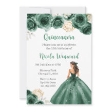 Princesa Floral na Cintura Verde Escura Quinceaner