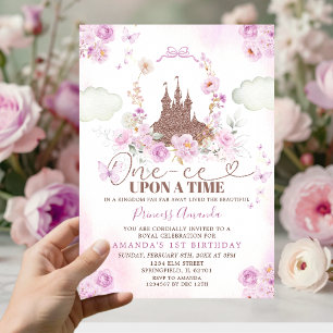 Convites Princesa Floral Púrpura Castelo Real Aniversário d