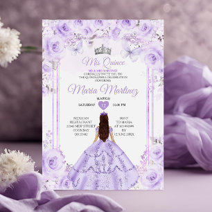 Convites Princesa Floral Púrpura e Prateada Quiñceanera