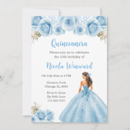 Convites Princesa Floral, Quinceanera Azul