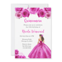 Princesa Floral, Quinceanera, Vestido Rosa Quente