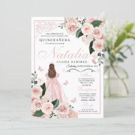 Convites Princesa Floral Rosa Blush Quinceanera