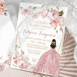 Convites Princesa Floral Rosa Dourada Mexicana Quinceañera