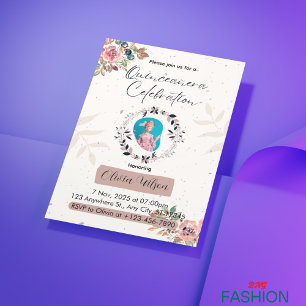 Convites Princesa Floral Rosa e Branca Quinceanera Aniversá